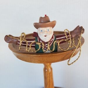 Santa Cowboy Howdy Resin Christmas Ornament Barbed Wire Western Bandana